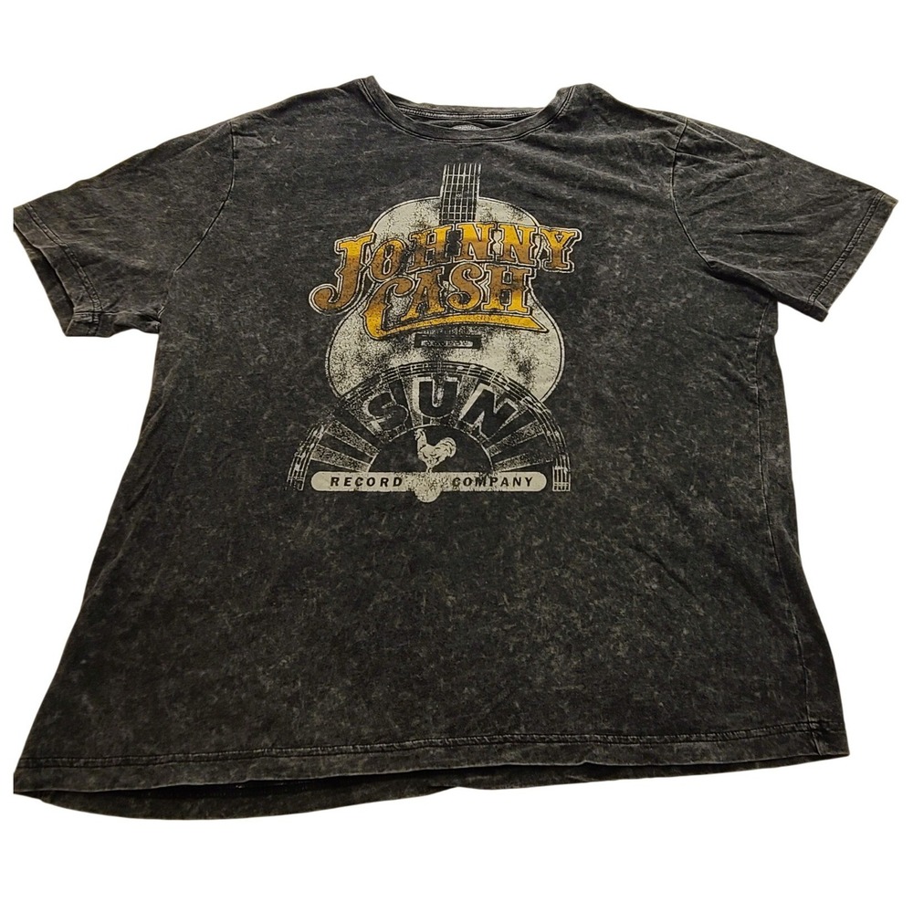 Johnny Cash Sun Record Company Graphic Tee Acid Wash Grey‎ Men's XL Short Sleeve